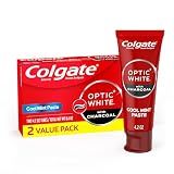 Colgate Optic White Whitening Toothpaste with Charcoal, Whitening with Charcoal Toothpaste Pack, Removes Daily Surface Stains, Enamel-Safe for Daily Use, Vegan, Cool Mint Paste, 2 Pack, 4.2 oz