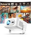 2025 Android 14 Smart Projector 4K & 8K Support, Portable Projector with WiFi 6 and Bluetooth 5.4, Auto Focus & Vertical Keystone, 180°Rotatable, Mini Proyector for Outdoor Home HY300Max