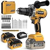 SundpeyPRO 21V Cordless Hammer Drill - 1060In·lbs Brushless Drill Set with 2 x 4.0Ah Battery - 20+3 Torque Battery Drills 2150RPM Power Drills 1/2" Chuck Electric Drill for Drilling Wood Bricks Metal