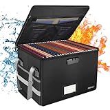 ENGPOW File Box with Lock,Fireproof Document Box with Zipper＆Pockets,Collapsible File Organizer Filing Storage Cabinet with Handle,Portable Home Office Safe for Hanging Letter/Legal Folder,Black