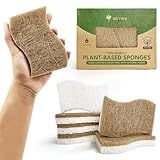AIRNEX Biodegradable Natural Kitchen Sponge - Compostable Cellulose and Coconut Walnut Scrubber Sponge (6 Pack)