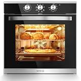 VIKIO HOME 24 Inch Wall Oven, Single Wall Oven with 8 Cooking Functions, Mechanical Knob Control Built-in Oven, 2.83 Cu.Ft-80L Large-Capacity Oven