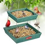 Kingsyard 2 Tier Large Platform Bird Feeders for Outdoors Hanging, 5 lbs Capacity Recycled Plastic Flat Mealworm Bird Feeder Tray, Garden Decoration Attracting Cardinal Blue Jay, Green
