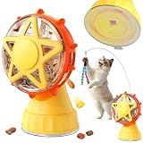 Monotre Interactive Cat Treat Dispenser, 2-in-1 Slow Feeder & Wand, Yellow