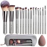Travel Makeup Brush Set with Case & Sponge for Foundation Powder Blush 14