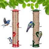 2 Packs Bird Feeder Tube Hanging Feeders, 6 Port Wild Bird Feeders Premium Hard Plastic with Steel Hanger Weatherproof and Water Resistant Great for Attracting Birds 18.2 Inches Large (Red + Green)