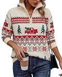 Christmas Sweaters for Women Quarter Zip Ugly Christmas Knitted Sweater