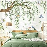 decalmile Tree Branch Hanging Vine Green Leaf Wall Decals Stickers (XL)