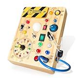 Iabedi Busy Board, Montessori Toy for 1-3 Years Old, Wooden Toddler Sensory Travel Toy, Ideal Gift for 1+ Year Old Boys (Busy Board Plus V2), Medium, Yellow