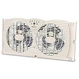 HOLMES Dual Blade Digital Window Fan with Programmable Thermostat Control, Dual 3 Blade Fans, 2 Speeds, Expandable Side Panel with Additional Extender Panels, White