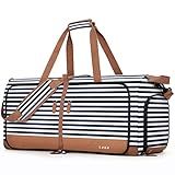 Lekesky Foldable Travel Duffle Bag for Women, 80L Large Duffel Bag with Separate Shoes Compartments & Straps, Carry On Weekend Bag for Women, Hospital, Overnight (Blue Stripes)