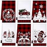 Sratte 6 Pcs Christian Kitchen Towels Red Black Buffalo Plaid Dish Towel Absorbent Snowman Gnome Truck Bathroom Hand Towels Farmhouse Winter Tea Towel for Kitchen Bathroom Decoration Housewarming Gift