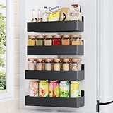 Mystozer Magnetic Spice Rack for Refrigerator, Kitchen Organizer and Storage Shelf, Black (4 Pack)…