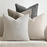 MIULEE Pack of 4 Couch Throw Pillow Covers 18x18 Inch Neutral Soft Decorative Chenille Pillow Covers Farmhouse Boho Cushion Covers for Mid Century Modern Spring Home Decor Sofa Bedroom Living Room