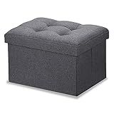 LINMAGCO Ottoman Storage Ottoman with Storage Small Foot Rest Stool Under Desk Stool Short Folding Footrest Linen Cloth Dark Gray 16X12X12IN