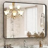 DUMOS Black Vanity Bathroom Mirror for Wall, Metal Framed Rounded Rectangular Modern Mirrors for Over Sink, 30x40 Inch for Farmhouse, Tempered Glass, Hangs Horizontally or Vertically