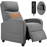 Sweetcrispy Massage Recliner Chair for Adults, Adjustable Home Theater Seating with Lumbar Support for Living Room, Modern Fabric Reclining, Light Grey