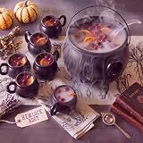 Acellegic 8 Pcs Halloween Cauldron Punch Bowl Set, 12.6 Inch Witch Cauldron Candy Bowl with Ladle and 6 Mini Black Cups, Plastic Trick or Treat Candy Holder for Halloween St. Patrick's Day Party