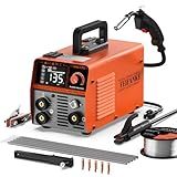 135A Flux Core MIG Welder,110V Gasless Flux Core/Lift TIG/Stick 3 in 1 Portable Welding Machine,IGBT Inverter Wire Feed Welder with LED Display & Synergic Control, Complete Kit Ideal for Beginner