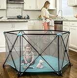 Regalo My Portable Play Yard Indoor and Outdoor, Washable, Aqua, 6-Panel, 48 Inch