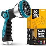 Hose Nozzle [Blue] Heavy Duty Hose Sprayer With 10 Adjustable Watering Patterns. Thumb Control Design, Comfortable Ergonomic Grip, Garden Hose Nozzle for Watering Plants & Lawns/Fun showers/Cleaning