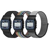 3 Pack Nylon Bands Compatible with Casio F-91W/F-84/F-94/F-105/F-108/AE-1200/W-217H/W-218H/A-158W/A-168W/SGW-300H/W-800H, Adjustable Breathable Sport Strap Solo Loop Replacement Strap