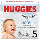Huggies Size 5 Diapers, Snug & Dry Baby Diapers, Size 5 (27+ lbs), 25 Count, Packaging May Vary