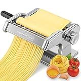 Nuvantee Pasta Maker with Adjustable Thickness Settings - 3 in 1 Noodle Maker with Rollers & 2 Width Cutters for Fresh Spaghetti, Fettuccini, Lasagna, Dumplings & More
