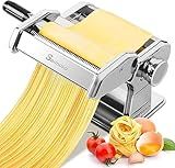Sailnovo Pasta Maker Machine, 180 Roller Pasta Maker, 9 Adjustable Thickness Settings 2-in-1 Noodles Maker with Rollers and Cutter, Perfect for Spaghetti, Fettuccini, Lasagna or Dumpling Skin Silver