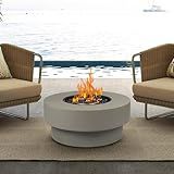 Propane Outdoor Fire Pit Table, Flint & Concrete Look 32.5-inch Round Patio Propane Fire Table 50,000 BTU w/Lid, Glass Rocks, Cover, Pre-Attached 10ft Hose