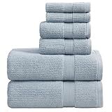 Springtree Home Blue Bath Towels Set of 6 | Ribbed Textured | 100% Combed Cotton | Absorbent Quick-Dry Towels for Bathroom | Oeko-TEX® Standard 100 Cotton | Mauro Collection - Blue Fog