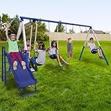 Sportspower Arcadia Metal Swing Set for Kids – Trapeze, 2-Person Glider, 5ft Slide, Anchor Kit, 6.1' Durable Steel Frame – Outdoor Backyard Playset with 600 lb Capacity