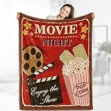 Movie Theme Blanket Gifts - Vintage Cinema Popcorn Movie Reel Modern Retro Decor Soft Throw Warm Lightweight Fleece Cozy Fuzzy Birthday Christmas Blankets for Women Kids Adults Teens 50"x60"