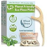 Twin Line Dental Floss Picks (220 Count) – Tooth Flossers Made with Wheat-Straw, Double Thread for 2X Clean, Minty Fresh, Smooth Glide, Shred-Resistant Floss | Travel Case Holds 10 Picks