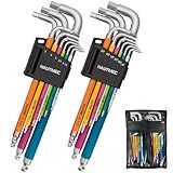HAUTMEC Allen Wrenches Sets with Ball End(SAE & Metric), 18PCS Extra Long Arm Hex Key Set, Heavy-Duty S2 Steel Pro Allen Key Set, 1/16" to 3/8" and 1.5-10mm, Color Coded Sleeve with Belt Loop Pouch