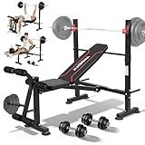 MAIDOMA 750LBS Weight Bench with Bench press rack, Adjustable Workout Bench Set with Leg Extension/Curl,Standard Bench Press Set for Home Gym Full Body Training