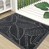 Colorxy Waterproof Doormat, Sturdy Natural Rubber Front Indoor Mat, Non Slip Low Profile Indoor Outdoor Door Mats, Stain and Fade Resistant Floor Mat, Easy Clean Patio Entrance Mat, 30''x17'', Black