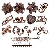 13 Pcs Brain Teaser Puzzles for Adults - Metal Puzzles 3D Puzzle Game Toys for Adults Teens - Wooden Unlock Interlocking Puzzle Adult IQ Education Smart Toys