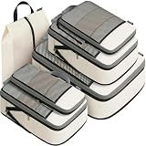 BAGAIL 4 Set/6 Set/8 Set Compression Packing Cubes Travel Accessories Expandable Packing Organizers (Half Mesh, 6-Beige)