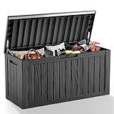 EasyUp 85 Gallon Deck Box Waterproof, Outdoor Storage Box Lockable for Patio Cushions, Garden Tools Accessories with Hydraulic Rod, UV-Resistant and Durable for Patio, Garden Use