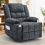 Korser 360° Swivel Rocker Recliner for Adults, Nursery Glider Recliner with Massage and Heating, Rocking Chair with Cup Holder, Manual Recliner Chair for Living Room, Bedroom (Fabric, Dark Gray)