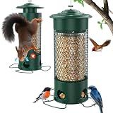 Olaiti Metal Squirrel Proof Bird Feeders for Outdoors Hanging,Weight-Activated Large Capacity Feeder for Wild Finch, Cardinal,Blue Jay, Chickadee, Weatherproof and Durable 4 Perches,Green