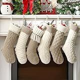 Halloscume 6 Pcs Christmas Stockings 18" Cable Knit Neutral Stockings Rustic Farmhouse Fireplace Xmas Decor Handmade Boho Knit Socks for Mantel Tree Wall Holiday Decorations(Ivory and Linen)