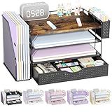 gianotter Wood Desk Organizers and Accessories with File Holder, 4-Tier Desk Accessories & Workspace Organizers with Drawer and Pen Holder, Desk Reference Organizer (Wood, 4T with Drawer)