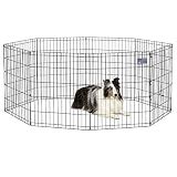MidWest Homes for Pets Folding Metal Puppy / Dog Exercise Pen, Indoor/Outdoor Playpen with No Door, Provides 16 Sq Feet of Play Space, 30-Inches Tall, Black E-Coated