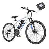 QNUT Electric Bike for Adults, 350W 26" Ebike for Teens 21 Speed 20Mph Up to 40Mile with Dual Disc Brake Commute E-Bike E-MTB for Men Women Electric Bicycles (Blue-White)