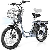 Carom Peak 560W Electric Bike for Adults, 36V Removable Battery, Up to 15Miles&20MPH, 20" Fat Tire Electric Scooter with Basket&Adjustable Seat, Foldable Adult Electric Bicycle for Commuting (Grey)