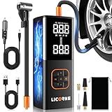 Tire Inflator Portable Air Compressor, 5X Faster Portable Air Pump for Car Tires with Powerful Battery, 180PSI Cordless Air Pump with Digital Pressure Gauge for Cars, Bike & Motorcycle Tires, Ball