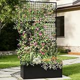 Privacy Planters for Patio – Metal Raised Garden Bed with Trellis and Privacy Screen, 71" x 35" x 16" Planter Box with Drainage Holes for Climbing Plants, Vegetables, and Vines, Outdoor Backyard Black