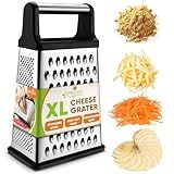 Spring Chef Professional Cheese Grater - Stainless Steel, XL Size, 4 Sides - Perfect Box Grater for Parmesan Cheese, Vegetables, Ginger - Dishwasher Safe - Black